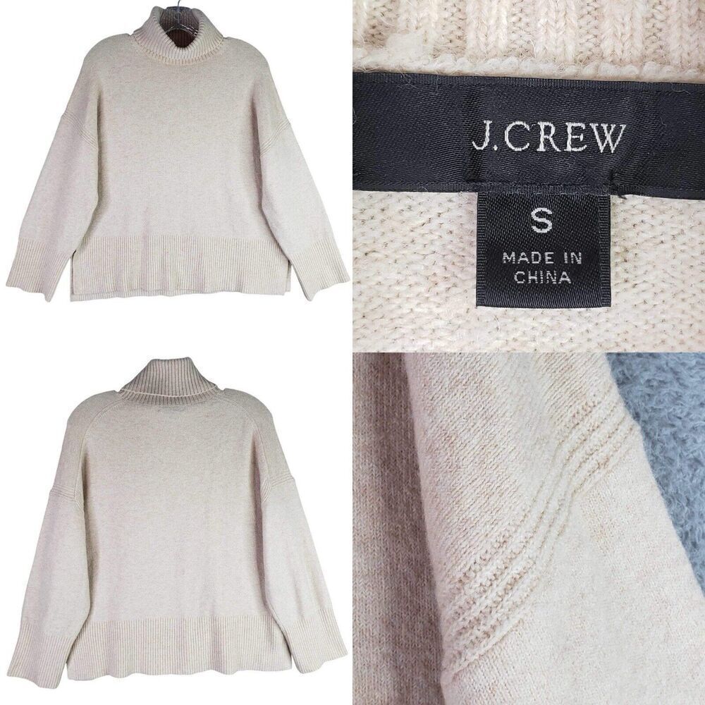 J Crew Sweater Wool ? Womens Size Large  Turtleneck Boxy Neutral Beige Classic